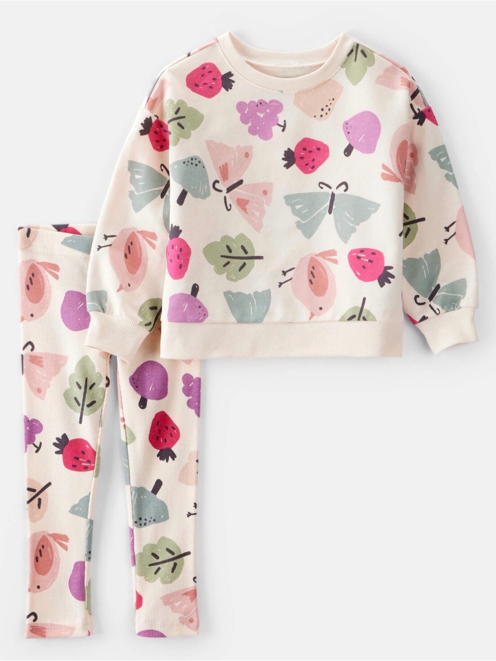 Carter’s Toddler Butterfly Fruit Print Cotton Long-Sleeve Tee & Pants Set